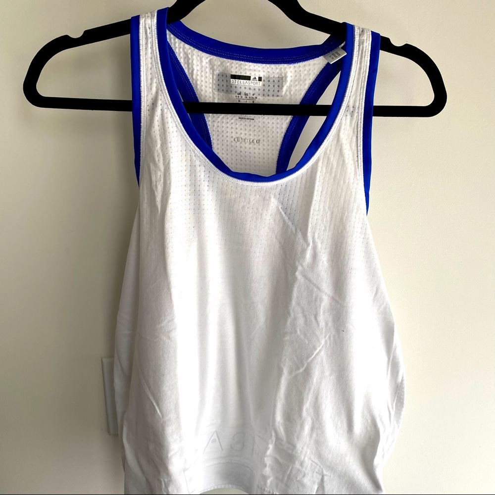 White and blue Stellasport Adidas tank